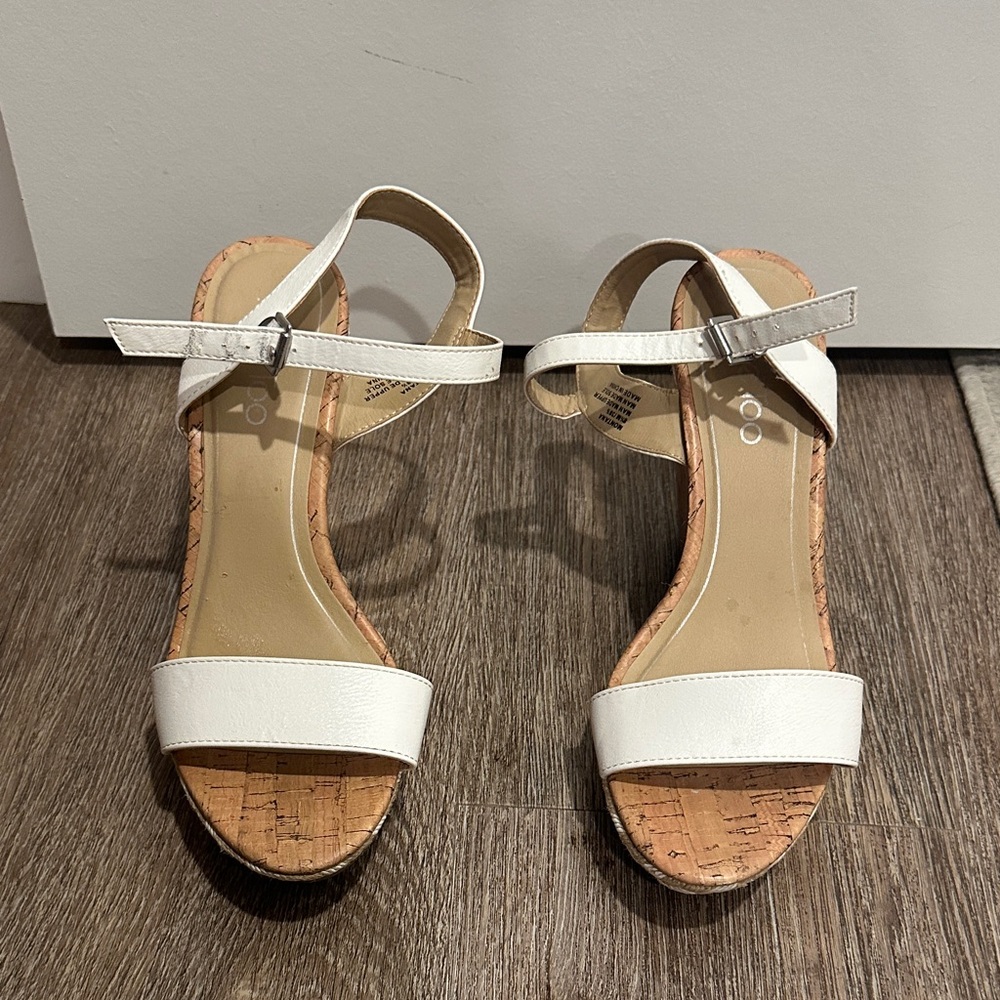 Me Too White Sandals with Cork Detail